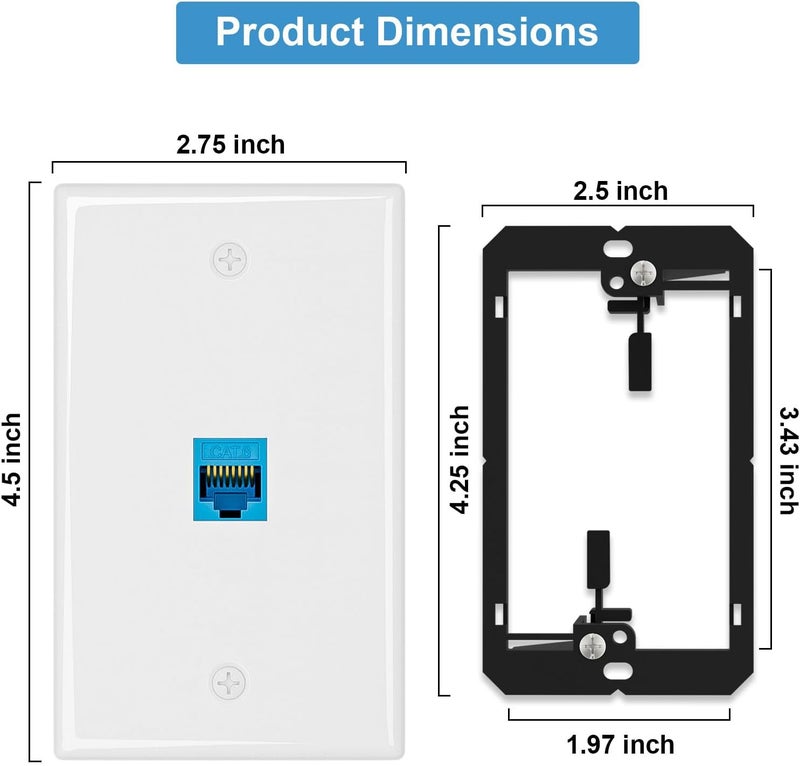 iwillink (5-Pack) Ethernet Wall Plate, 1-Port Keystone Wall Plate with RJ45 Keystone and Low Voltage Mounting Bracket, Female to Female Cat6 Wall Plate, Blue - Image 4